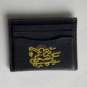 RARE COACH X KEITH HARING SKATEBOARD SLIM CARD HOLDER - BLACK LEATHER